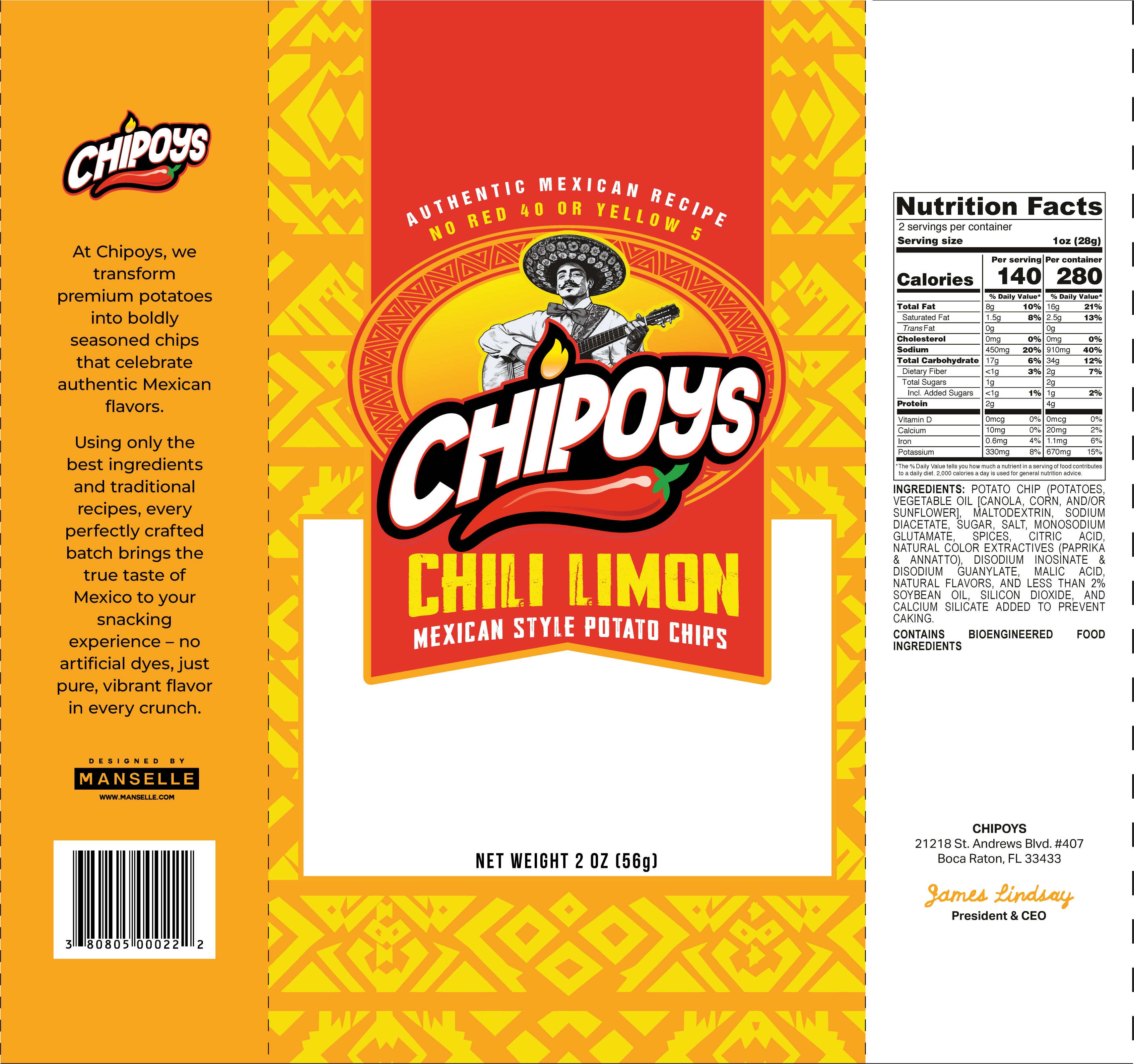 Chipoys Chili Limón Mexican Style Potato Chips, 2.5oz (5-Pack)