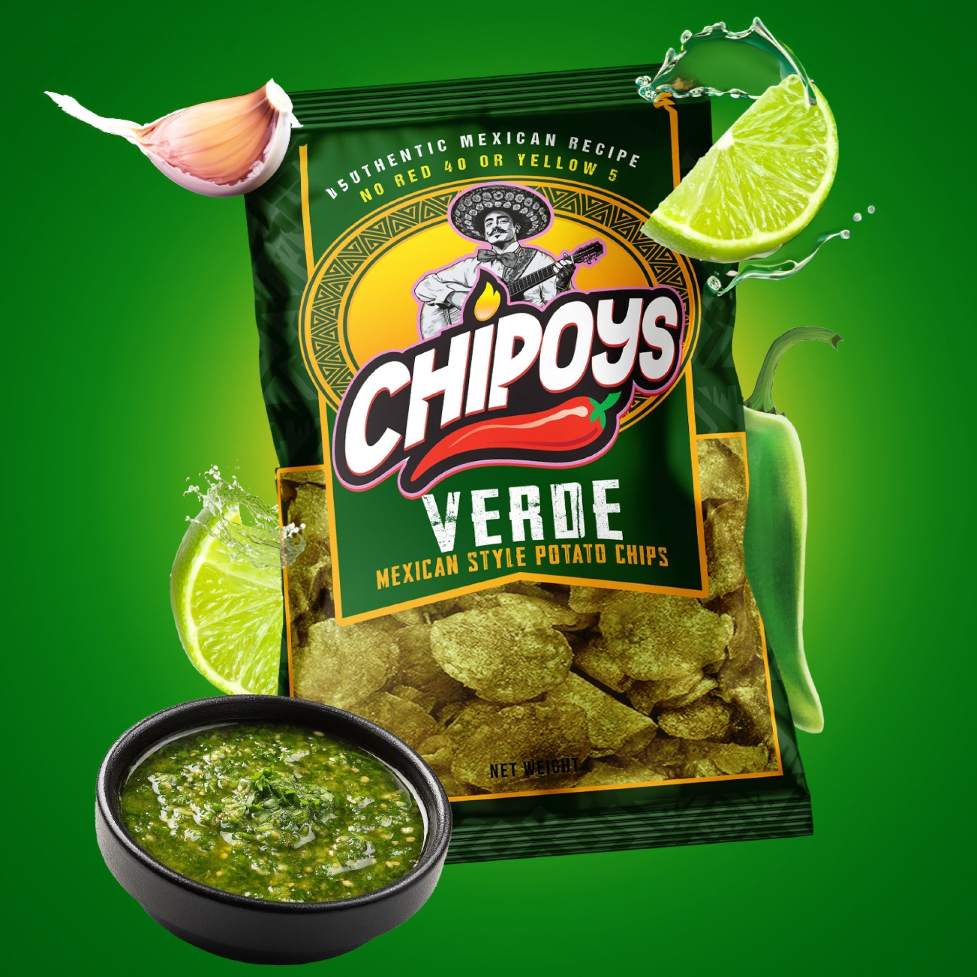 Chipoys Verde Mexican Style Potato Chips, 2.5oz (5-Pack)
