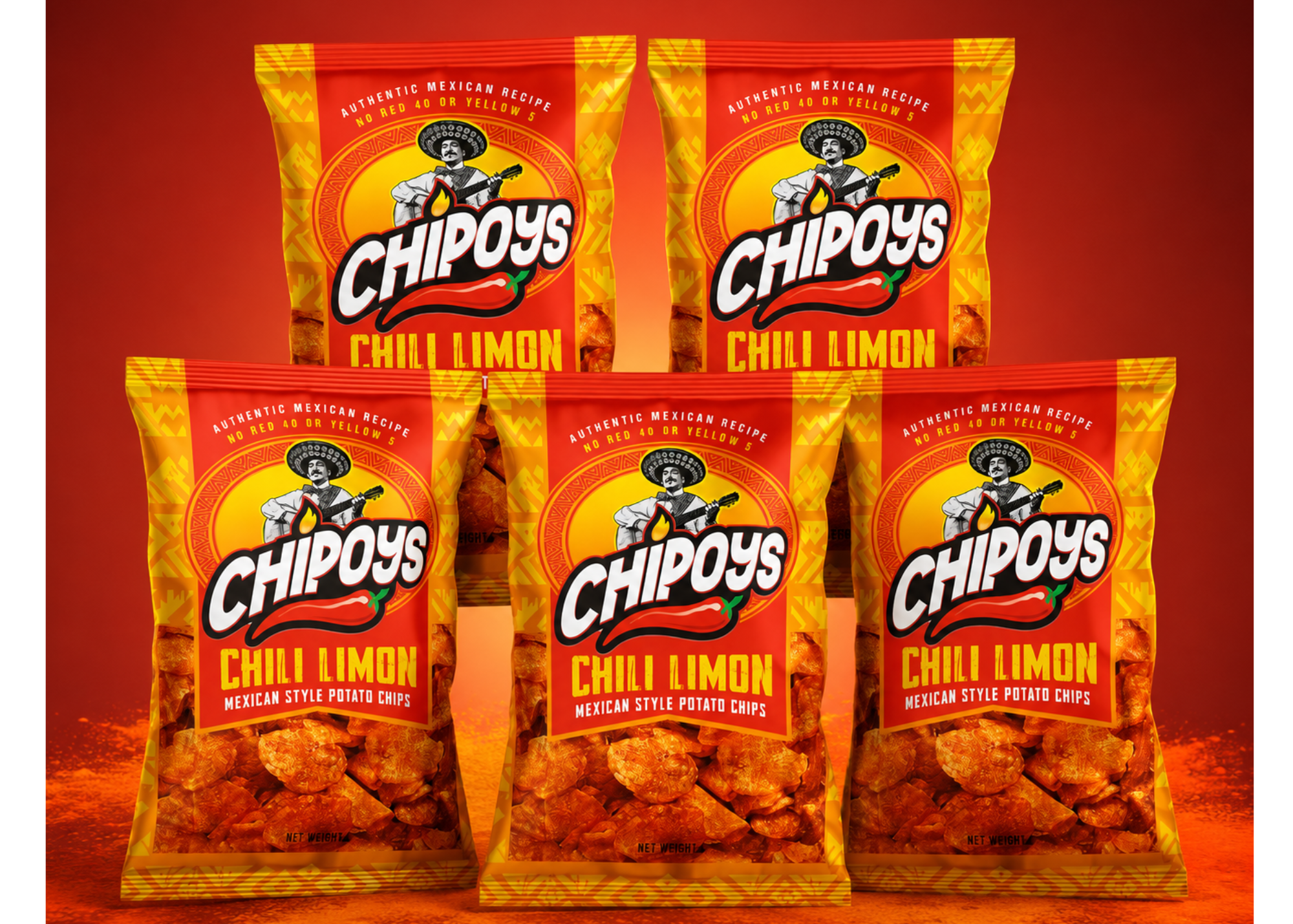 Chipoys Chili Limón Mexican Style Potato Chips, 2.5oz (5-Pack)