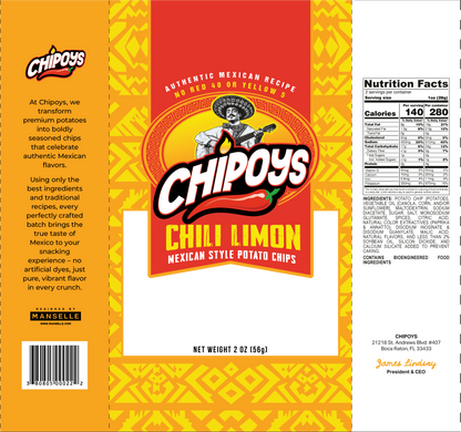 Chipoys Chili Limón Mexican Style Potato Chips, 2.5oz (5-Pack)