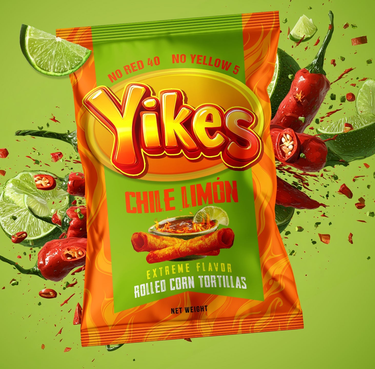Yikes Chile Limón Chips – Spicy Chili Lime Snack, 4oz Bags (Case of 10)
