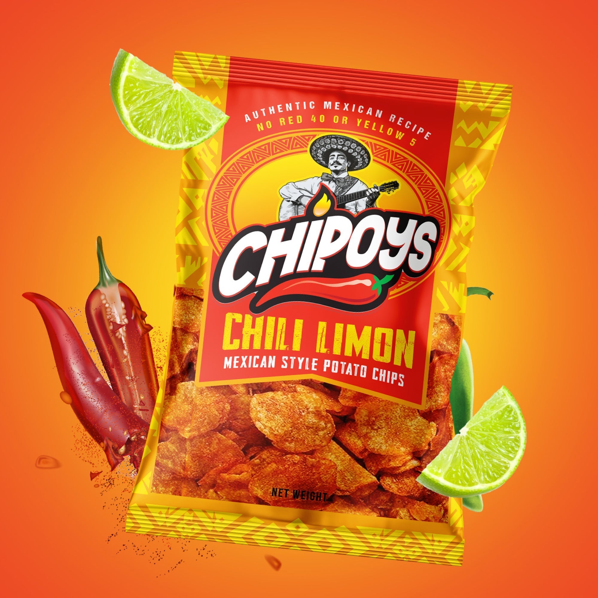 Chipoys Chili Limón Mexican Style Potato Chips, 2.5oz (5-Pack)